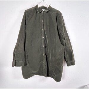 J.Jill Womens Corduroy Button-Down Tunic Shirt XL Olive Green Cotton Oversized